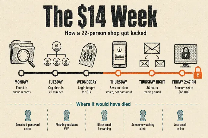 Graphic showing the process a hacker uses.